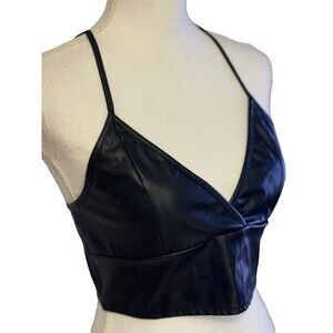sexy Faux leather black halter top, size S pre-loved